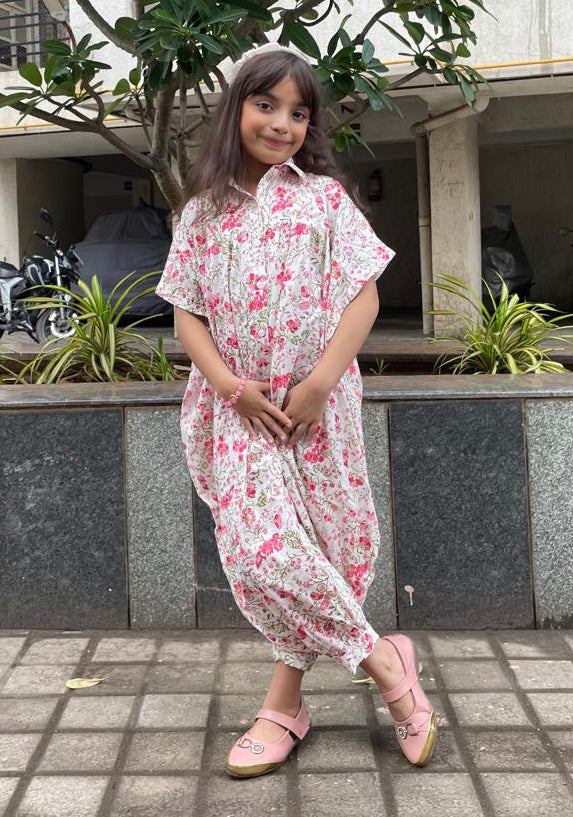 Flower Jaal Cotton Printed Jumpsuit For Girls