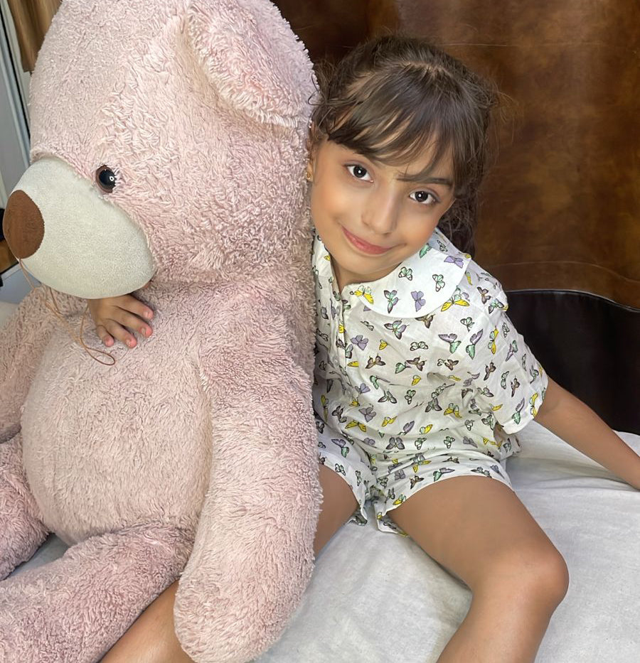 Butterfly Printed Cotton Short Night Suit For Girls